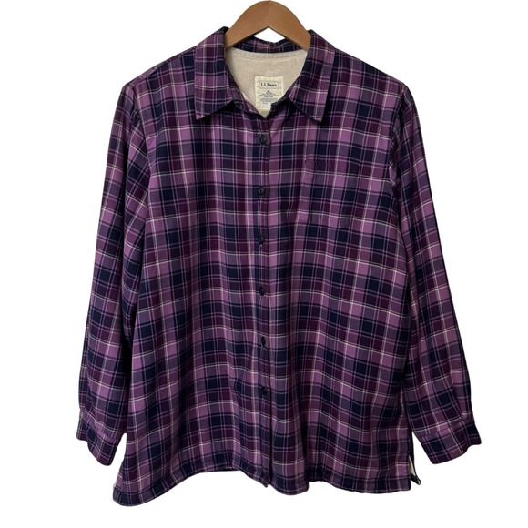 L.L. Bean Jackets & Blazers - LL Bean Womens Purple Navy White Plaid Fleece Lined Flannel Shacket Jacket XL